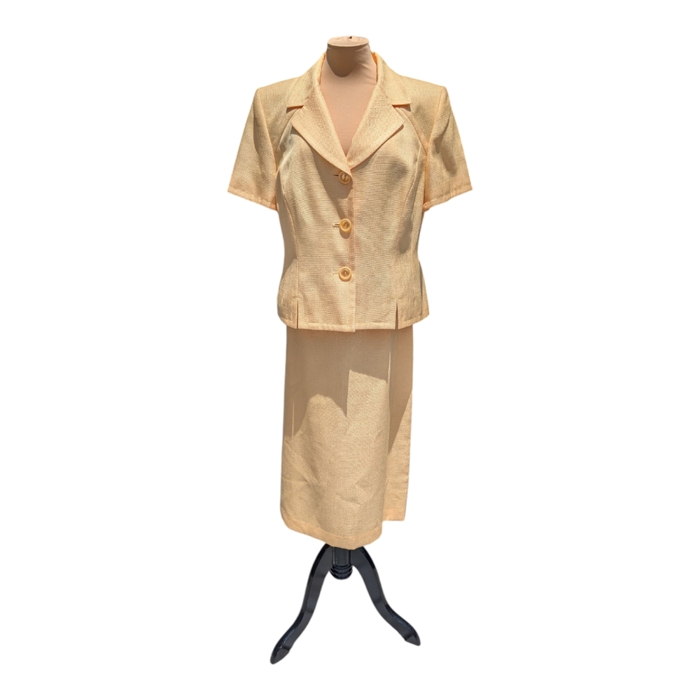 Sag Harbor Butter Yellow 2pc Skirt Jacket Suit Women's Size 14P Career Church